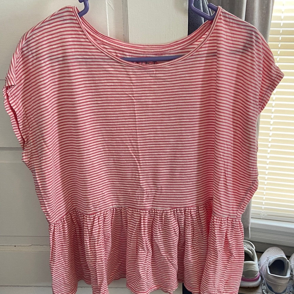 LOFT Pink and White Striped Top